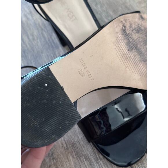 Nine West Women's Black Patent Pruce Ankle Strap Block Heel Sandals Size 8.5M - Picture 10 of 10